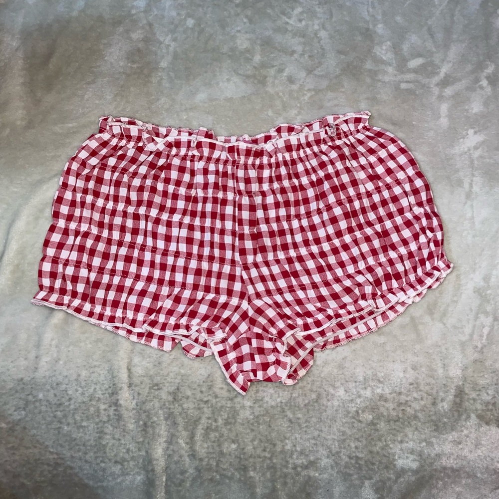 Edikted Red and White Checkered Shorts